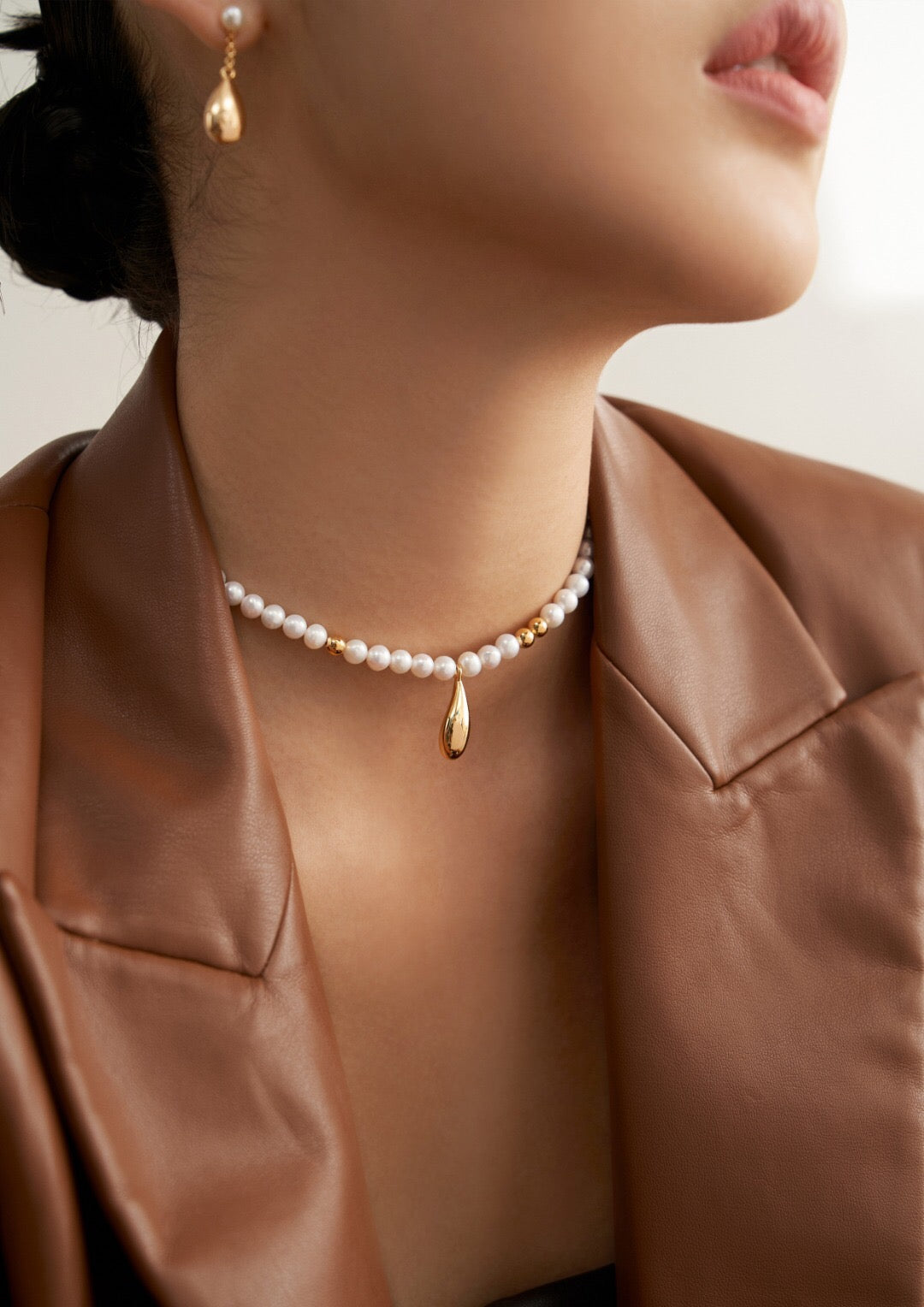 Women's Dainty 18K Gold-Plated Vermeil Raindrop Pearl Beaded Necklace - Lovez Aqua© - 