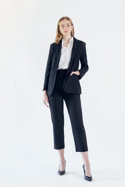Sleek Women's Classic Black & White Striped Work Suit Jacket Blazer - Lovez Aqua© - 