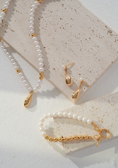 Women's Dainty 18K Gold-Plated Vermeil Raindrop Pearl Beaded Necklace - Lovez Aqua© - 