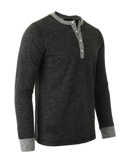 Men's Long Sleeve Contrast Button Placket Neck & Cuffs Casual Henley Shirt - Lovez Aqua© - 