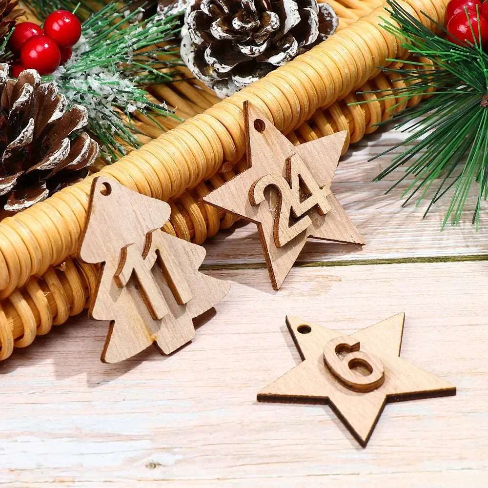 24 Days Wooden Hanging Christmas Tree Ornament Countdown Advent Calendar - Lovez Aqua© - 