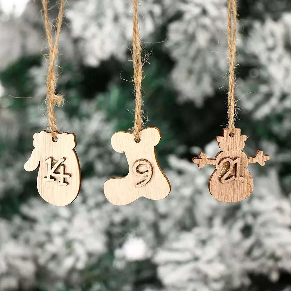 24 Days Wooden Hanging Christmas Tree Ornament Countdown Advent Calendar - Lovez Aqua© - 