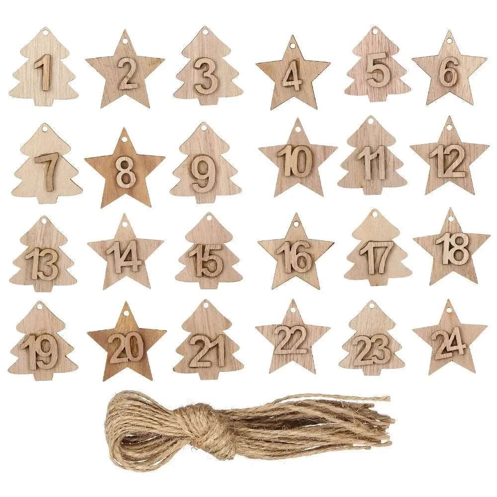 24 Days Wooden Hanging Christmas Tree Ornament Countdown Advent Calendar - Lovez Aqua© - 