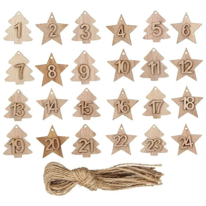 24 Days Wooden Hanging Christmas Tree Ornament Countdown Advent Calendar - Lovez Aqua© - 