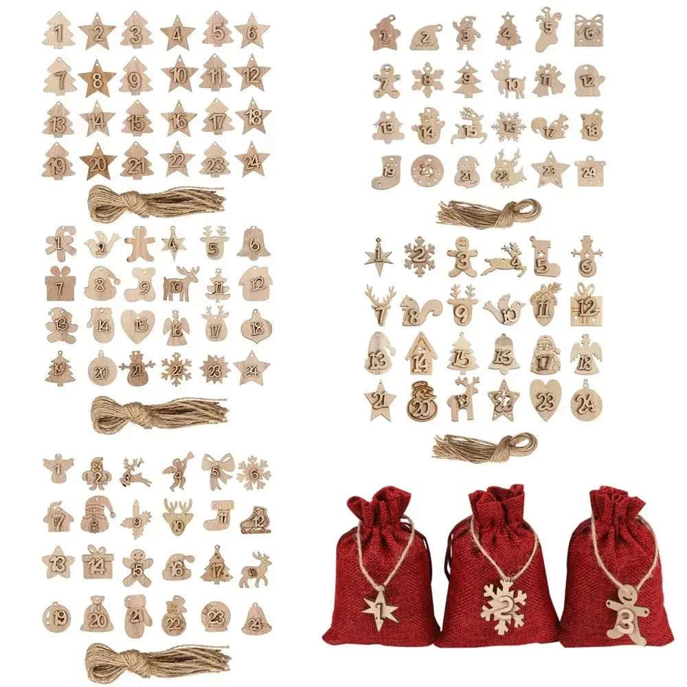 24 Days Wooden Hanging Christmas Tree Ornament Countdown Advent Calendar - Lovez Aqua© - 