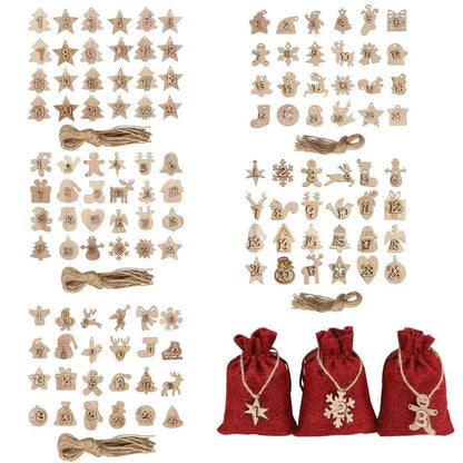 24 Days Wooden Hanging Christmas Tree Ornament Countdown Advent Calendar - Lovez Aqua© - 