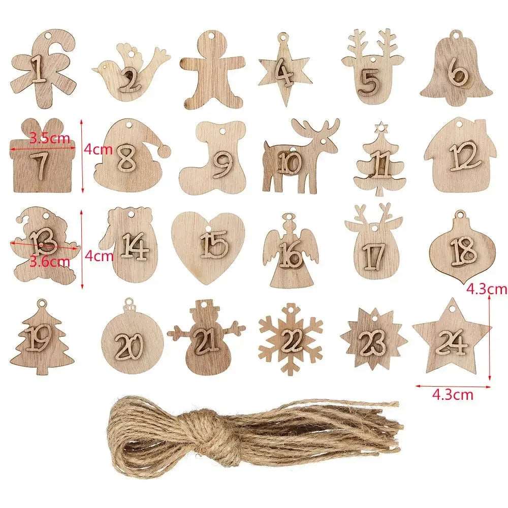 24 Days Wooden Hanging Christmas Tree Ornament Countdown Advent Calendar - Lovez Aqua© - 