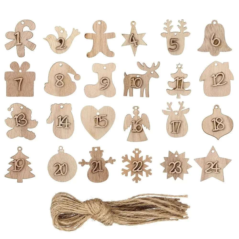 24 Days Wooden Hanging Christmas Tree Ornament Countdown Advent Calendar - Lovez Aqua© - 1