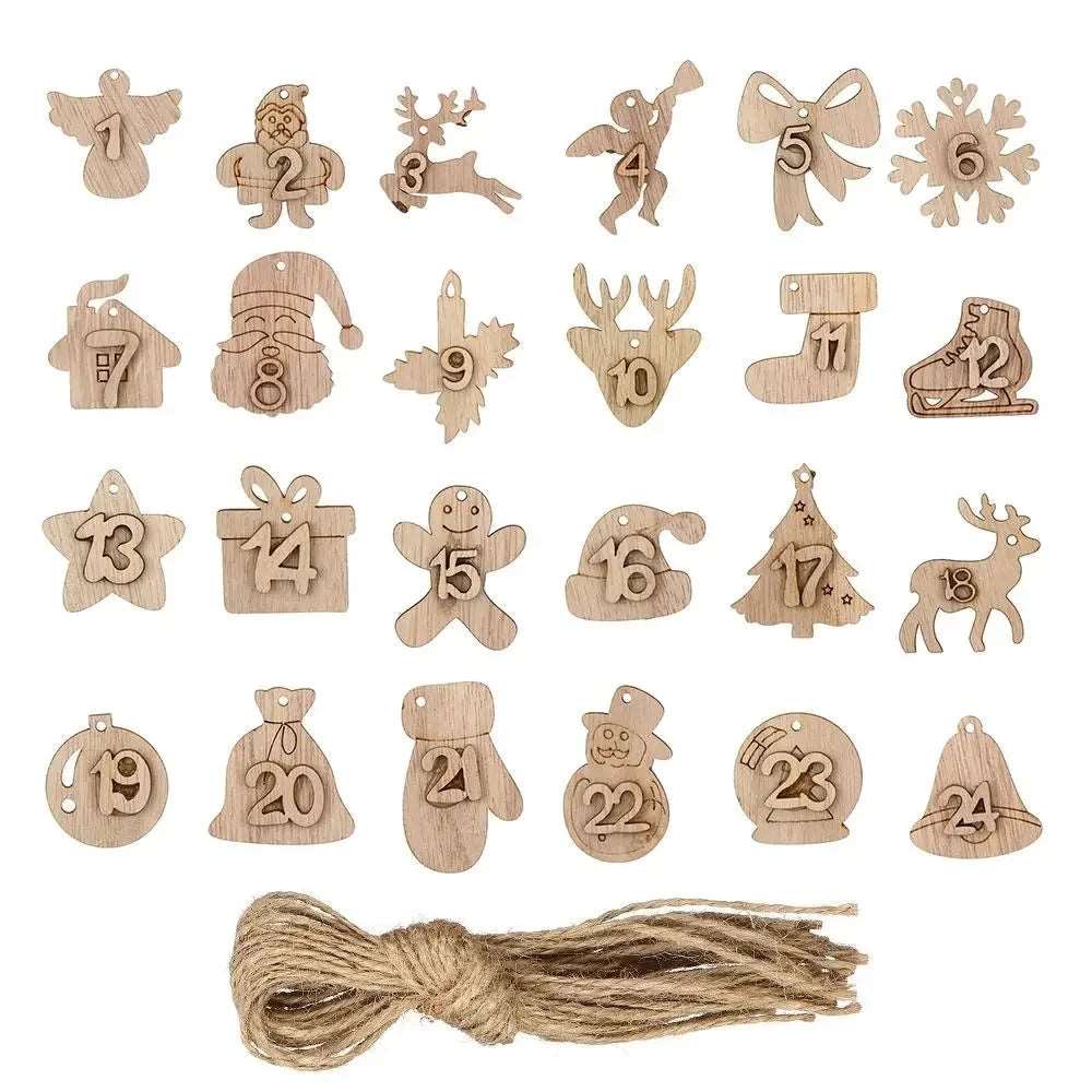 24 Days Wooden Hanging Christmas Tree Ornament Countdown Advent Calendar - Lovez Aqua© - 2