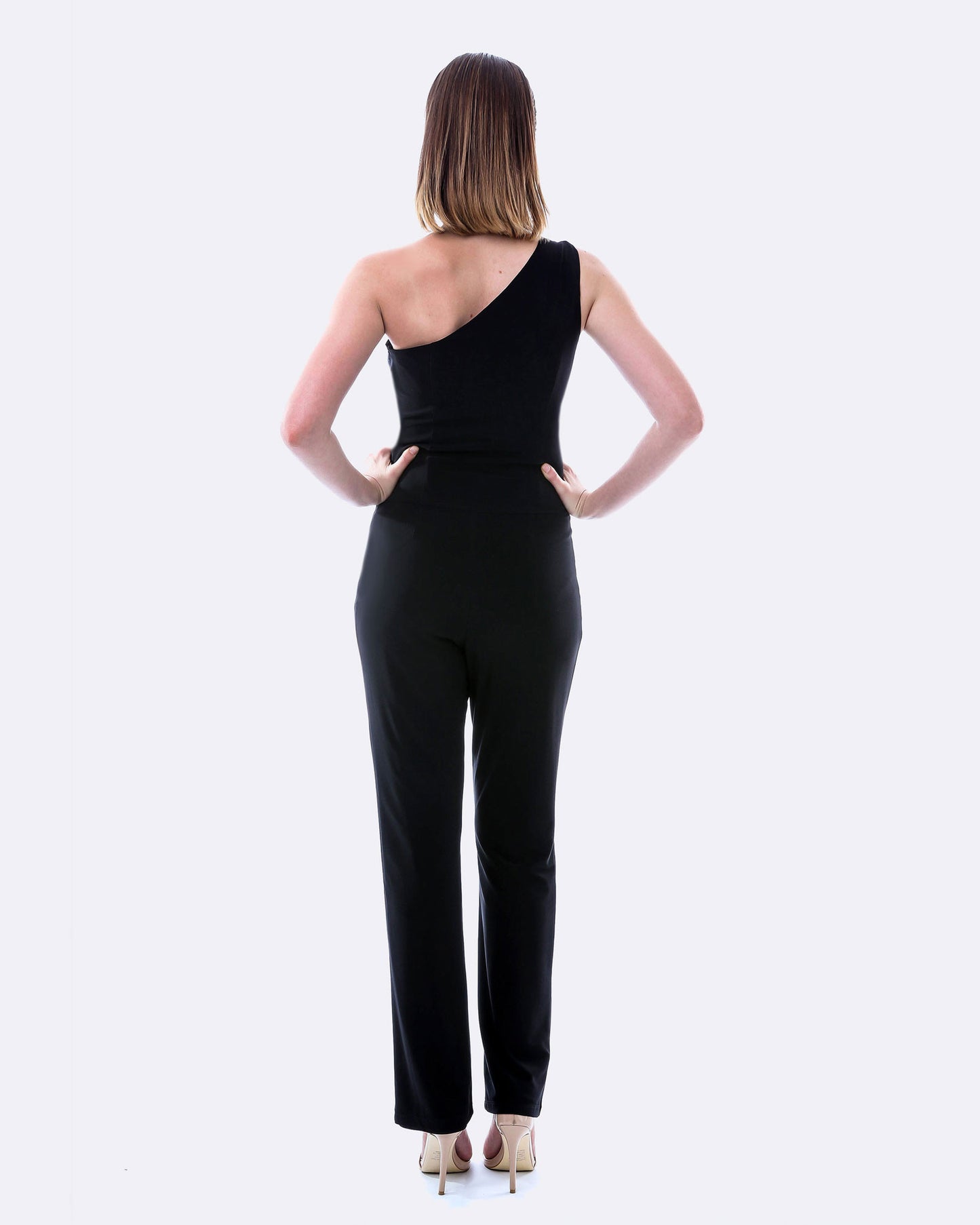 Women's Sleek Black Jersey One Shoulder Pantsuit - Lovez Aqua© - 