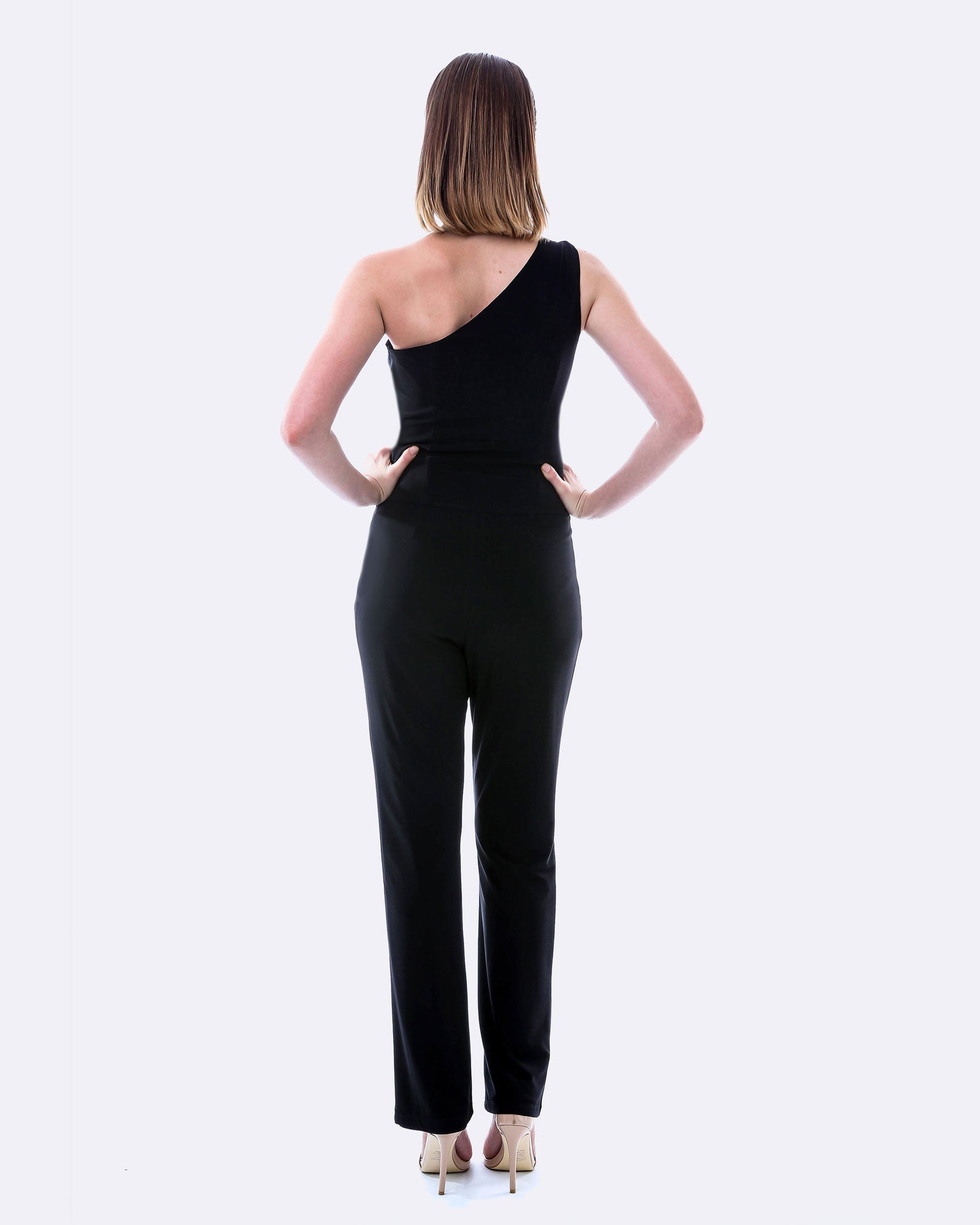 Women's Sleek Black Jersey One Shoulder Pantsuit - Lovez Aqua© - 