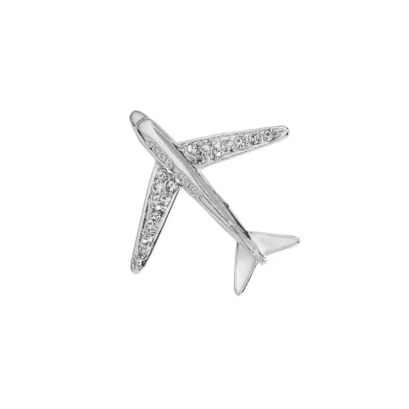 Men's Rhinestone Airplane Brooch Lapel Pin For Suit Jackets - Lovez Aqua© - Silver