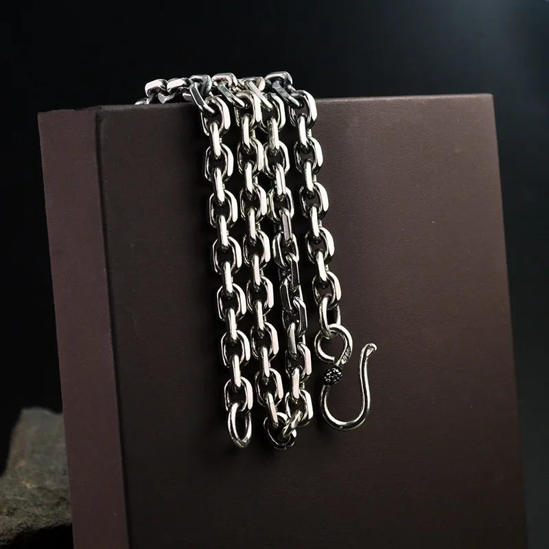 Real Pure 925 Sterling Silver Unisex Vintage Viking Link Chain Necklace - Lovez Aqua© - 