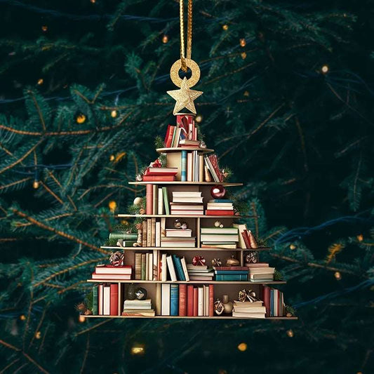 2D Flat Bookshelf Christmas Tree Hanging Ornament Decoration For Readers - Lovez Aqua© - 
