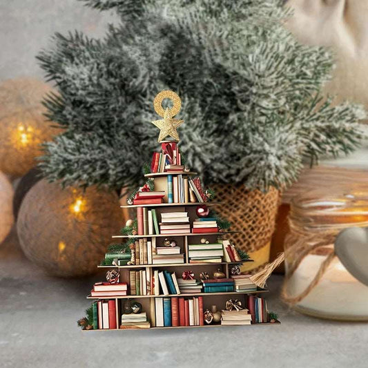 2D Flat Bookshelf Christmas Tree Hanging Ornament Decoration For Readers - Lovez Aqua© - 