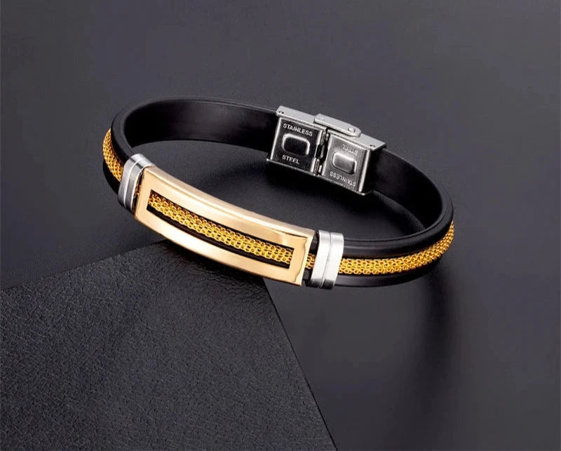 Men's Modern Golden Chain Stainless Steel Geometric Rectangle Bracelet - Lovez Aqua© - 