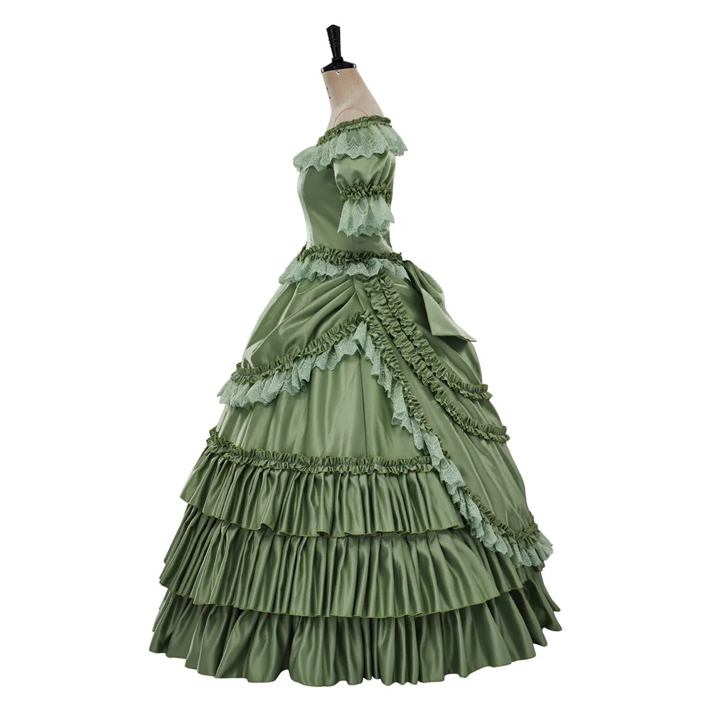 Katherine Pierce Vampire Diaries Cosplay French Rococo Colonial Green Ball Gown - The Vampire Diaries - 