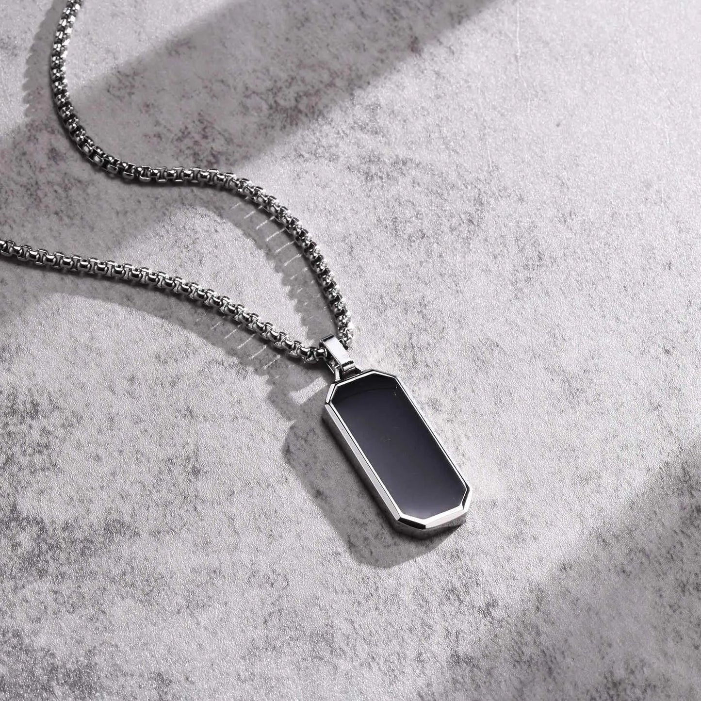 Men's Modern Geometric Stainless Steel Black Onyx Rectangle Necklace - Lovez Aqua© - 2 / 60cm