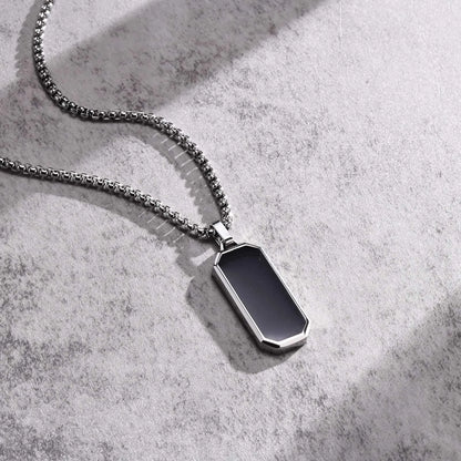 Men's Modern Geometric Stainless Steel Black Onyx Rectangle Necklace - Lovez Aqua© - 2 / 60cm