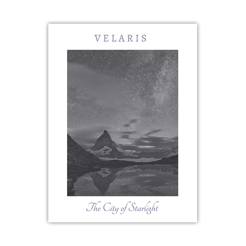 Sarah J Maas ACOTAR, Crescent City & Throne of Glass Landscape Wall Art Print - ACOTAR - Velaris - Black & White / 60x90 cm No Frame