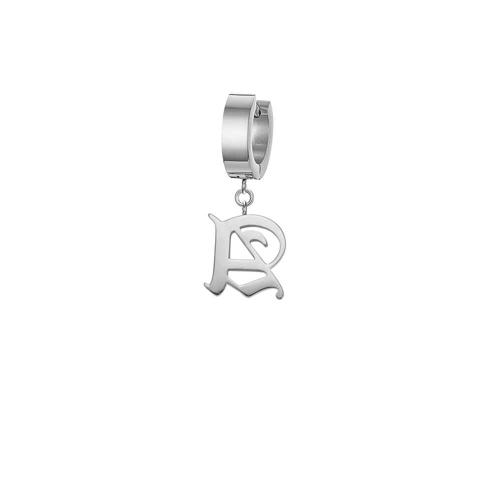 Old English Gothic Calligraphy Gold/Silver Initial Earring - Lovez Aqua© - A / Chrome