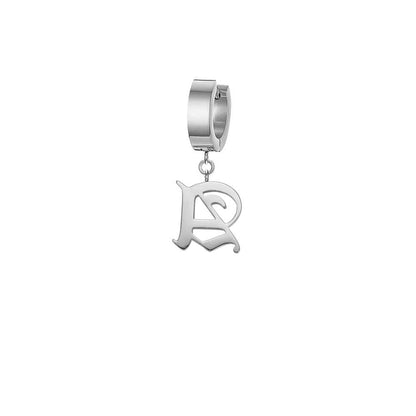 Old English Gothic Calligraphy Gold/Silver Initial Earring - Lovez Aqua© - A / Chrome