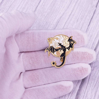 Fourth Wing Flying Dragon Sky Landscape Book Fan Enamel Brooch Pin - Fourth Wing - 