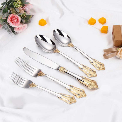 304 Stainless Steel Luxury Engraved Vintage Royal Dining Cutlery Set (30 Pieces) - Lovez Aqua© - 