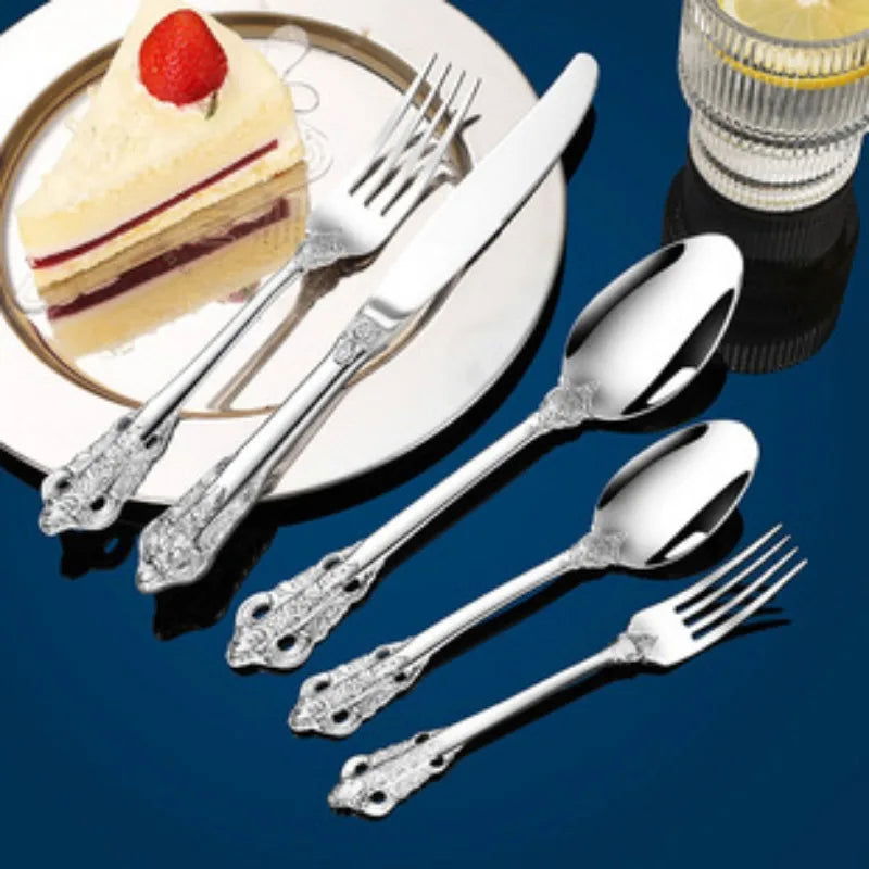 304 Stainless Steel Luxury Engraved Vintage Royal Dining Cutlery Set (30 Pieces) - Lovez Aqua© - 