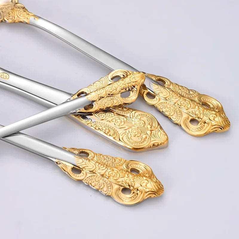 304 Stainless Steel Luxury Engraved Vintage Royal Dining Cutlery Set (30 Pieces) - Lovez Aqua© - 