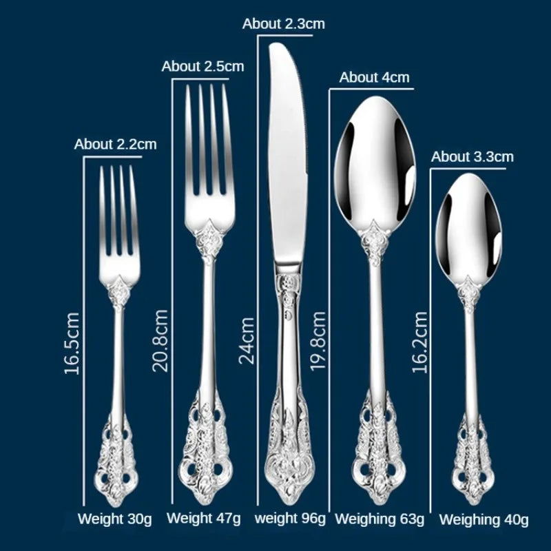 304 Stainless Steel Luxury Engraved Vintage Royal Dining Cutlery Set (30 Pieces) - Lovez Aqua© - 