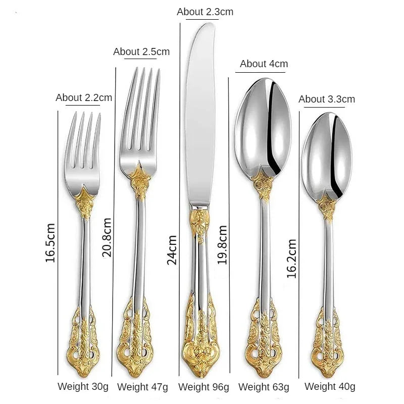 304 Stainless Steel Luxury Engraved Vintage Royal Dining Cutlery Set (30 Pieces) - Lovez Aqua© - 
