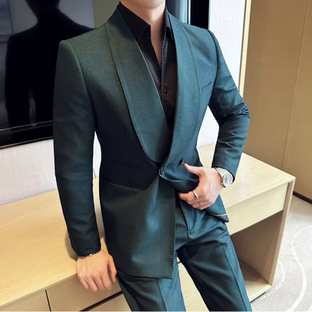 Men's Teal Double Breasted Formal 2 Piece Suit Set (Jacket & Pants) - Lovez Aqua© - 