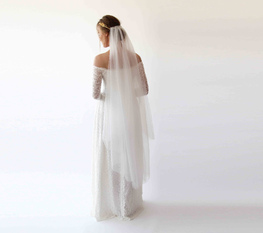Women's Gold Greek Goddess Crown White Tulle Wedding Veil Headpiece - Lovez Aqua© - 