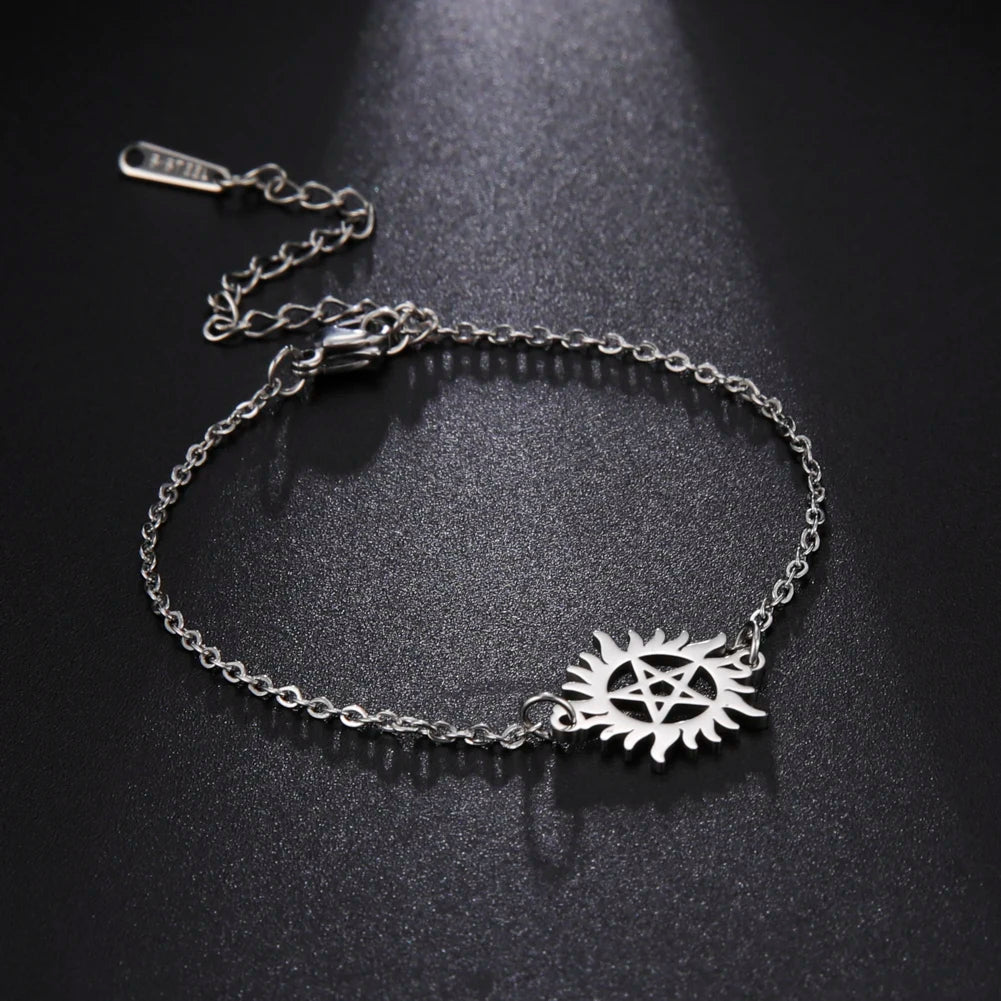 Women's Supernatural Winchester Brothers Pentacle Charm Chain Bracelet - Supernatural - Steel