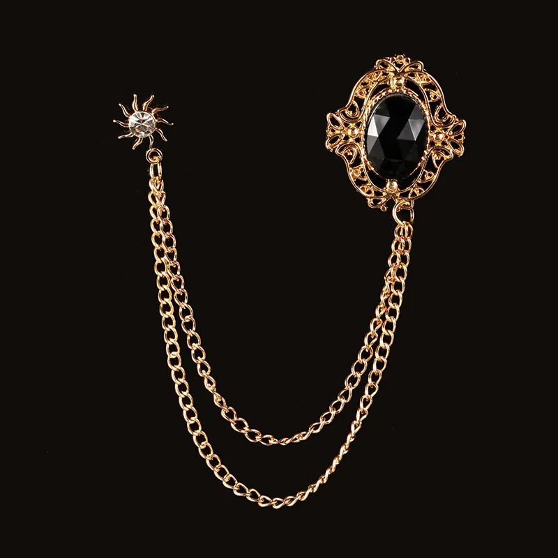 Men's Baroque Rhinestone Classic Chain Link Vintage Lapel Pin Brooch - Lovez Aqua© - 