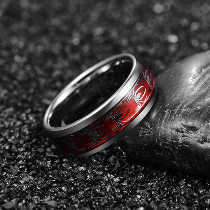 Marvel's Spiderman Men's Spider Motif Inlaid Red Opal Tungsten Band Ring - Disney - 