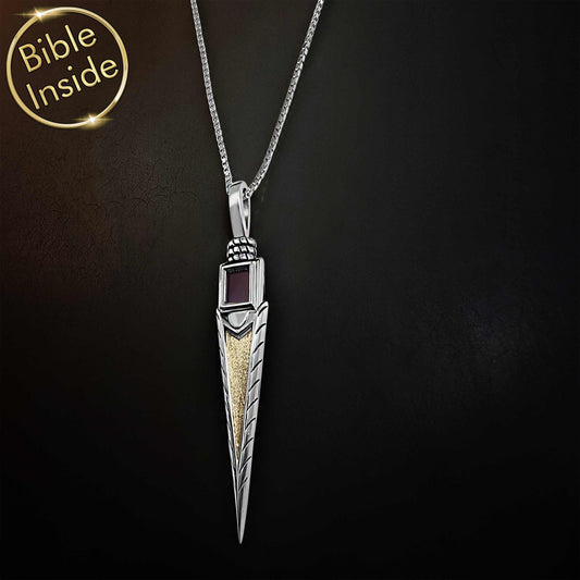 Men’s Religious 925 Stainless Steel Dagger Pendant Necklace With Bible Verse - Lovez Aqua© - 