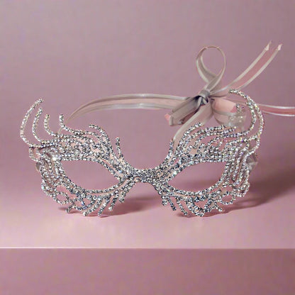 Women's Silver Rhinestone Delicate Filigree Venetian Masquerade Mask - Lovez Aqua© - Silver