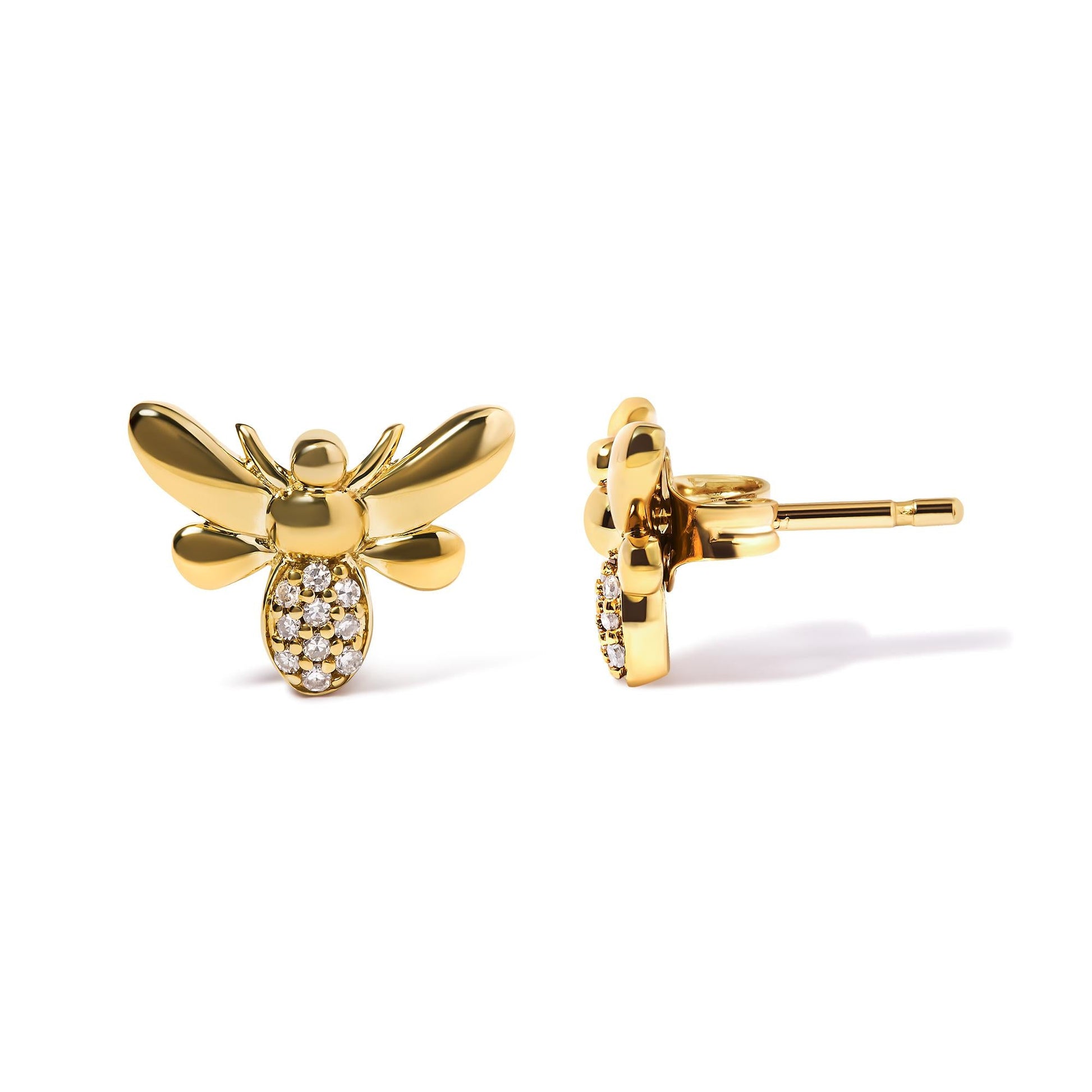 Women's 10K Yellow Gold Diamond Accented Bumblebee Stud Earrings - Lovez Aqua© - 