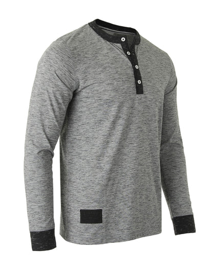 Men's Long Sleeve Contrast Button Placket Neck & Cuffs Casual Henley Shirt - Lovez Aqua© - 