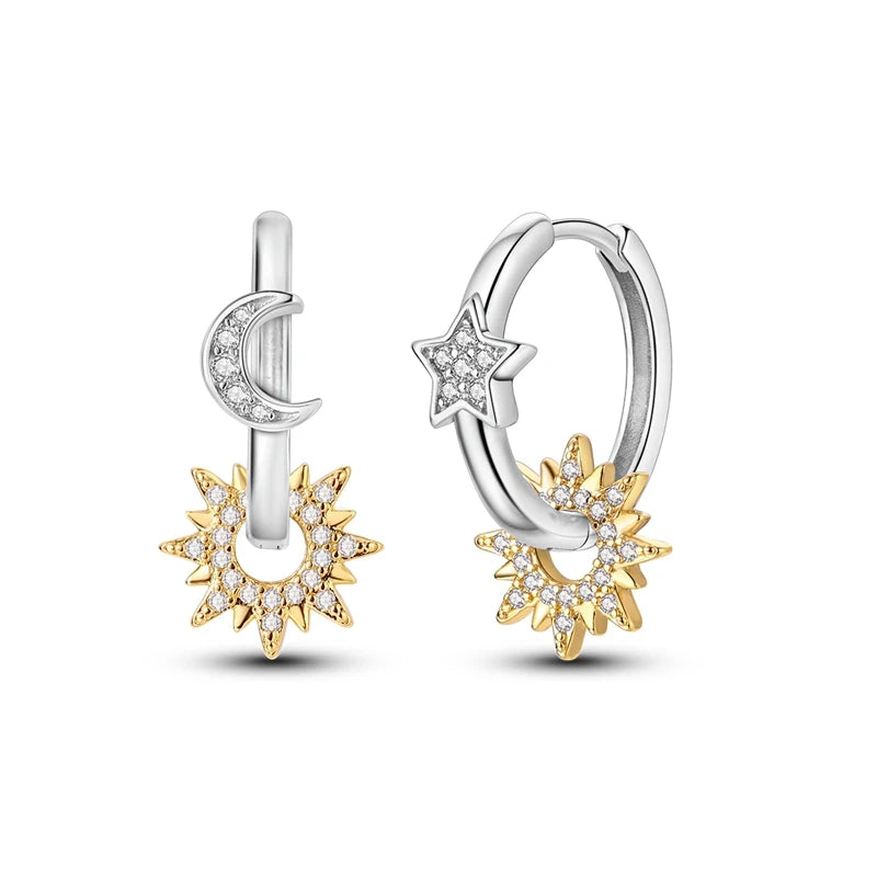 Pandora 925 Sterling Silver Two-Tone Moon, Stars & Sun Women's Earrings - Pandora - 2