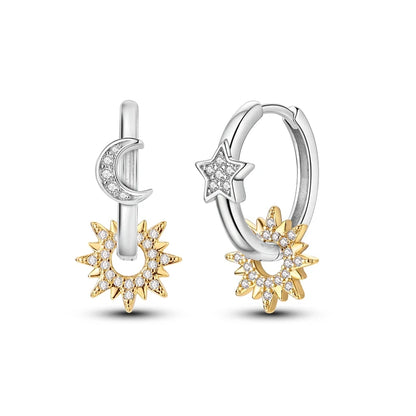 Pandora 925 Sterling Silver Two-Tone Moon, Stars & Sun Women's Earrings - Pandora - 2