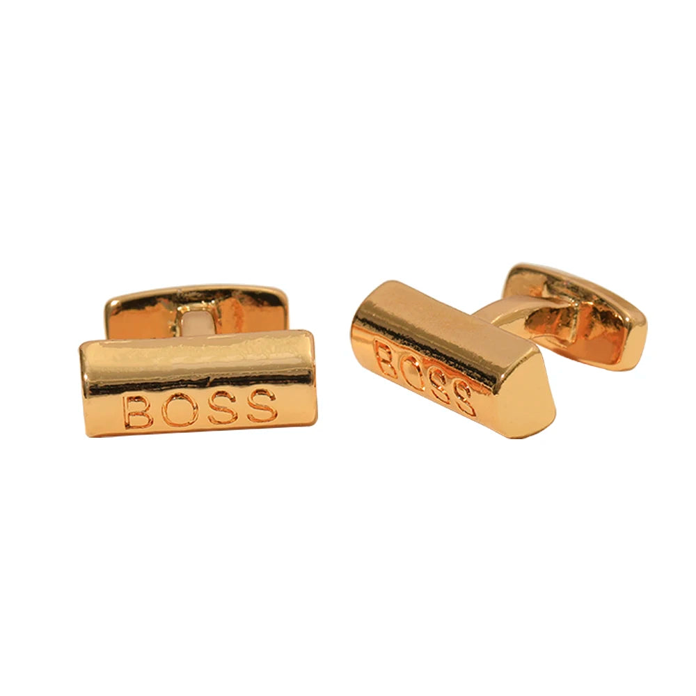 Men's Gold Engraved "Boss" Businessman Style Rectangle Cufflinks - Lovez Aqua© - Default Title