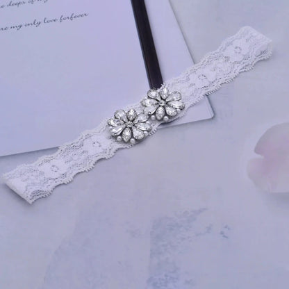 Women's Rhinestone & Pearl Embellished Floral Lace Bridal Garter Belt - Lovez Aqua© - 1