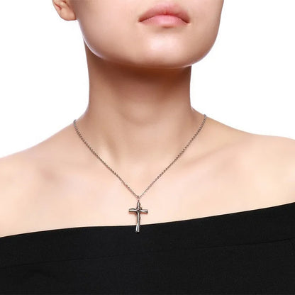 Matching Couple Stainless Steel Wire Wrapped Cross Necklace - Lovez Aqua© - 