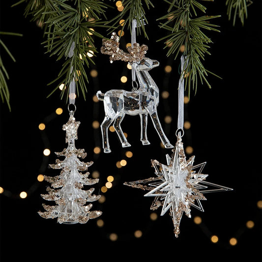 Transparent Crystal Christmas Tree, Snowflake & Festive Hanging Ornaments - Lovez Aqua© - 
