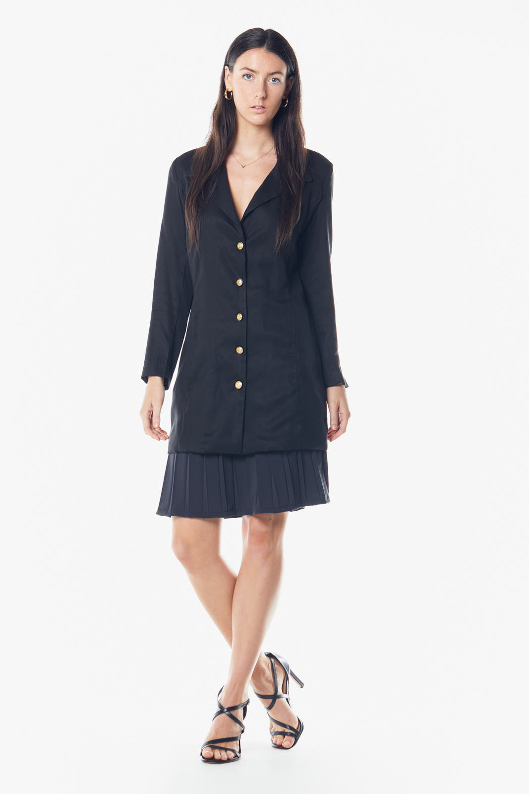 Women's Outdoor Black Linen Long Shirt Jacket with Gold Buttons - Lovez Aqua© - 