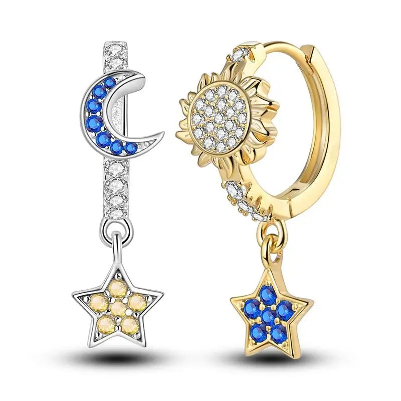 Pandora 925 Sterling Silver Two-Tone Moon, Stars & Sun Women's Earrings - Pandora - 14