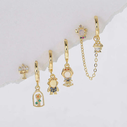 Disney's Beauty & the Beast Belle Gold Plated Zircon Stud Earrings (5 Pieces) - Disney - 